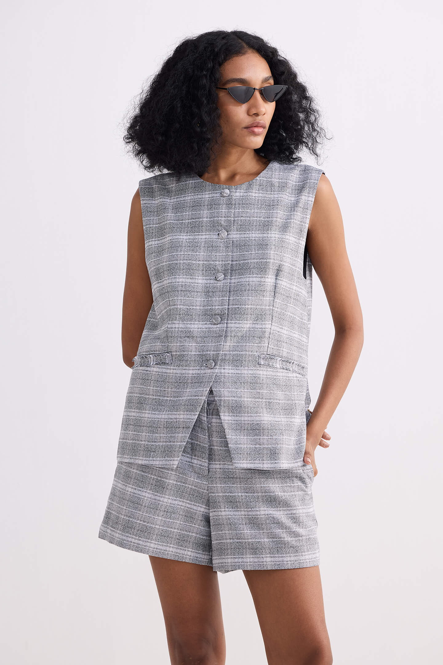 Cotton Tweed Shorts in Grey