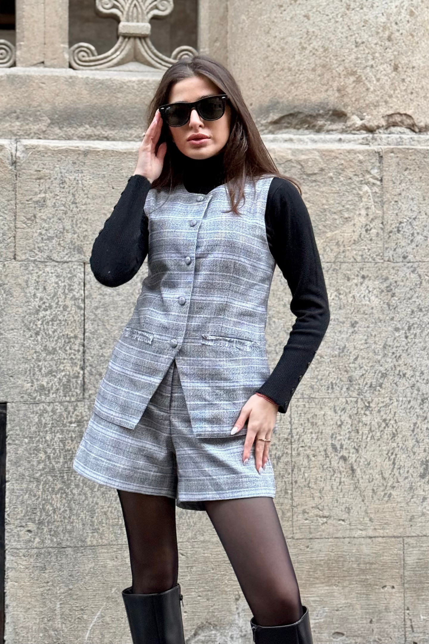 Cotton Tweed Shorts in Grey