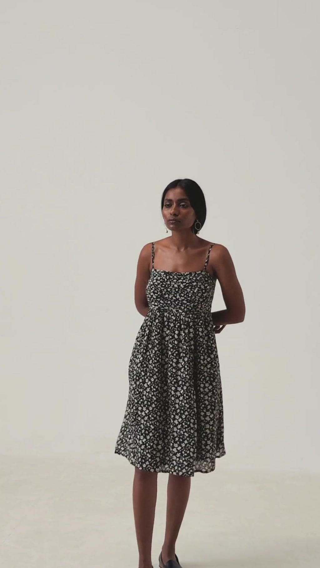 Ruched Strappy Mini Black Floral Dress