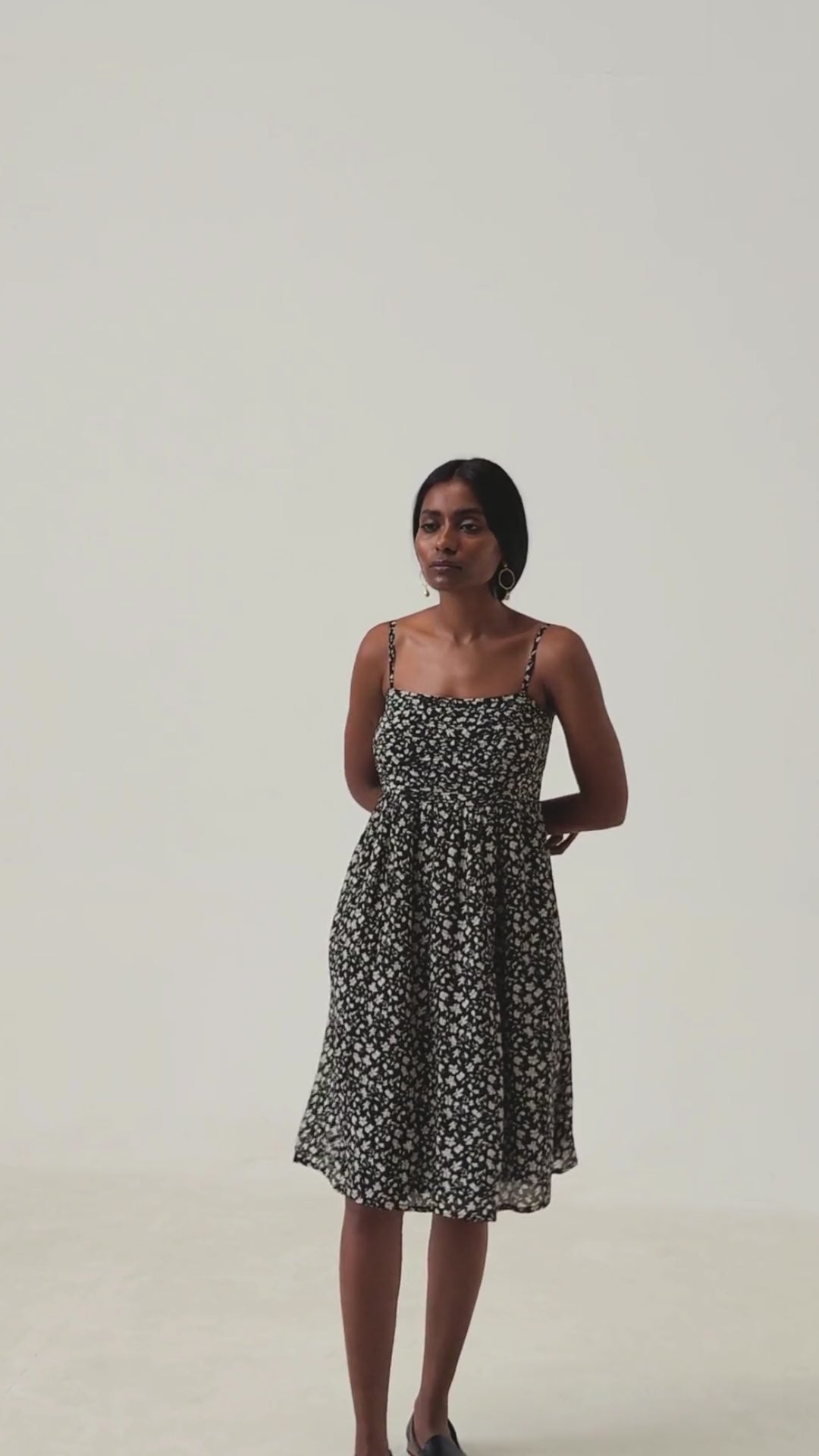 Ruched Strappy Mini Black Floral Dress