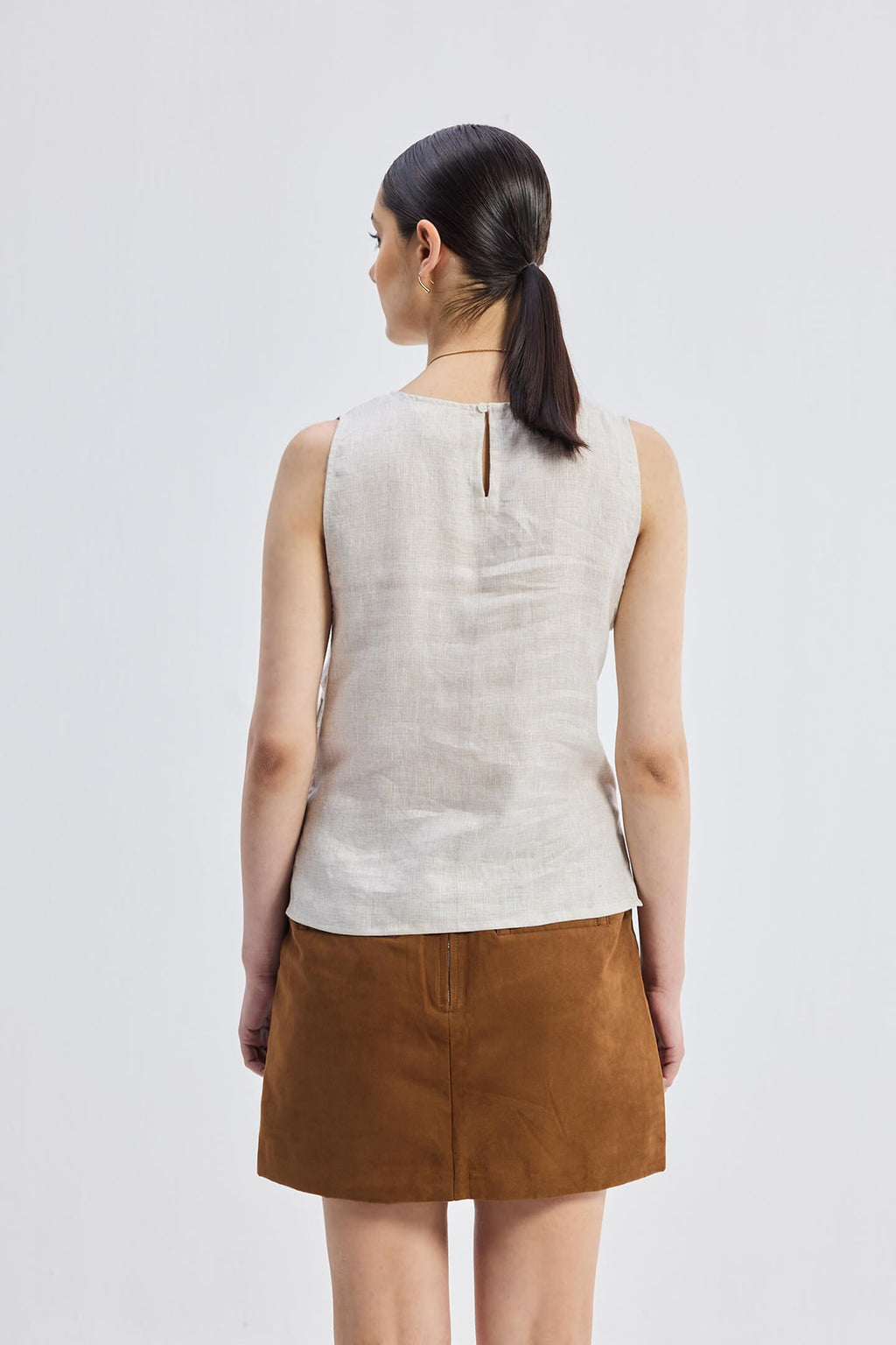 Boat Neck Top in Checkered Linen
