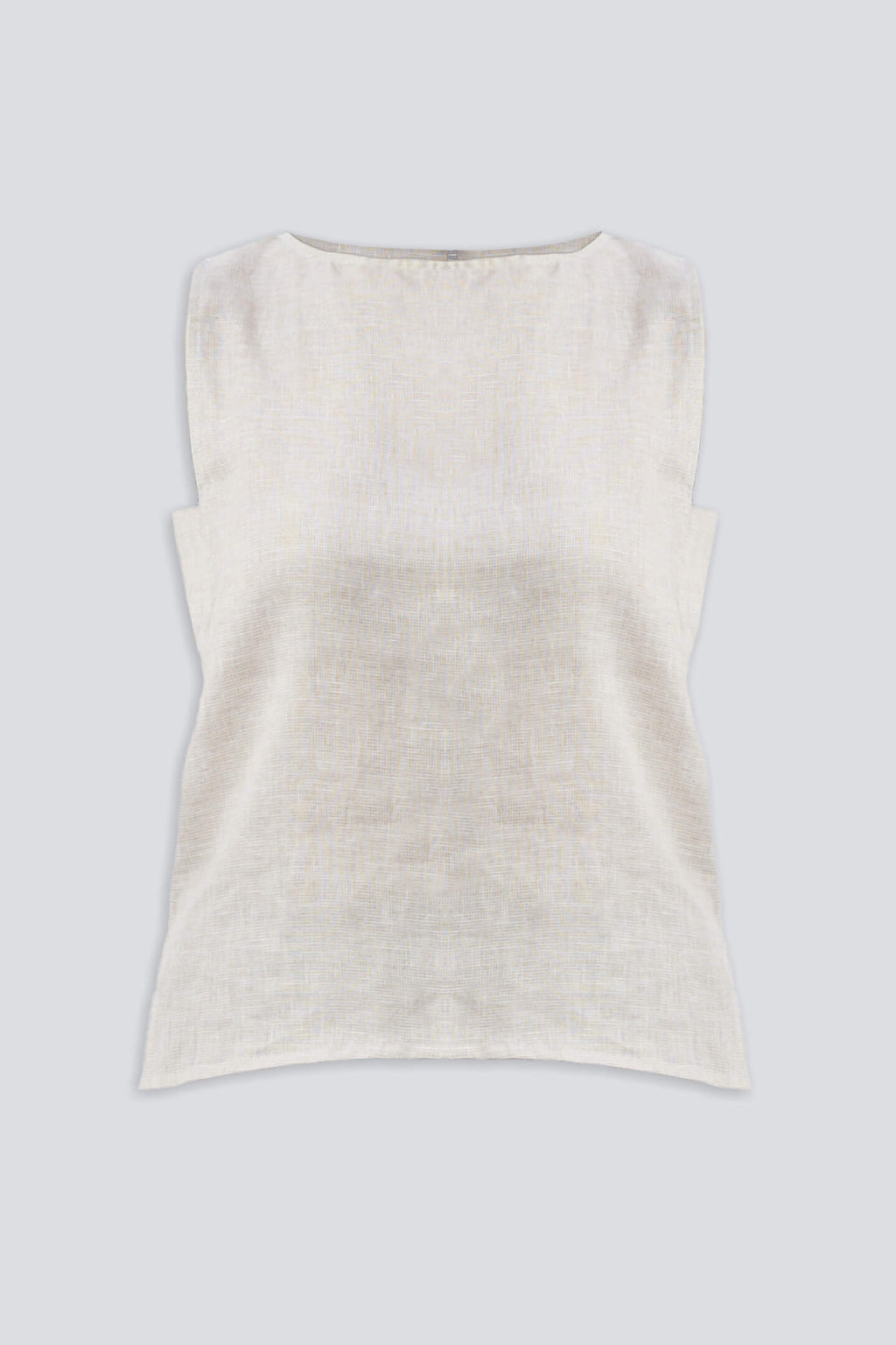 Boat Neck Top in Checkered Linen