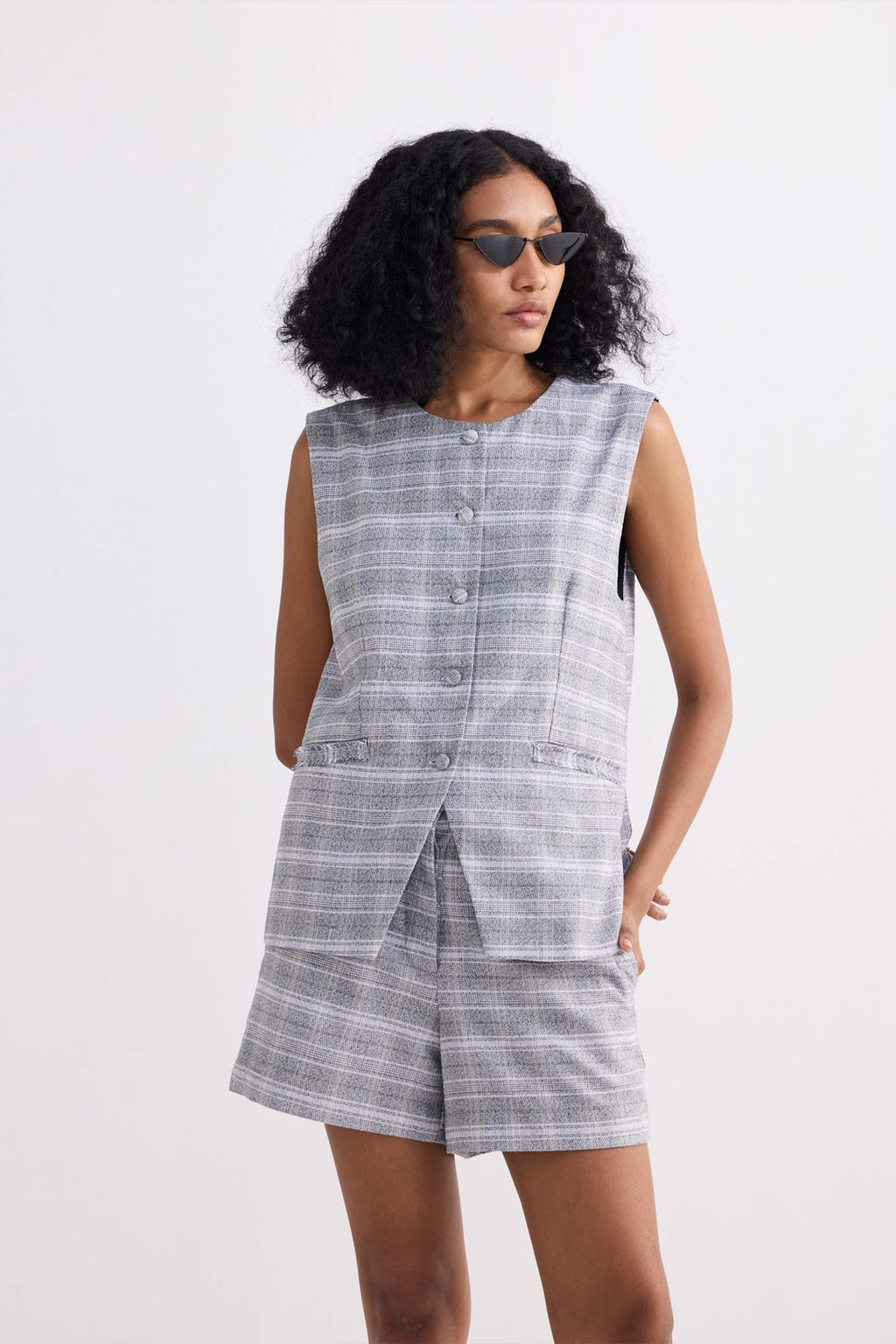 Cotton Tweed Vest Jacket in Grey