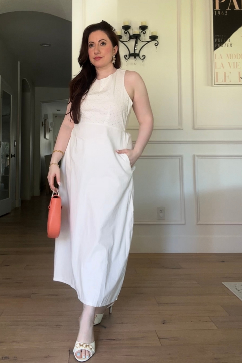 Cross-back Midi Dress in Eyelet Embroidery