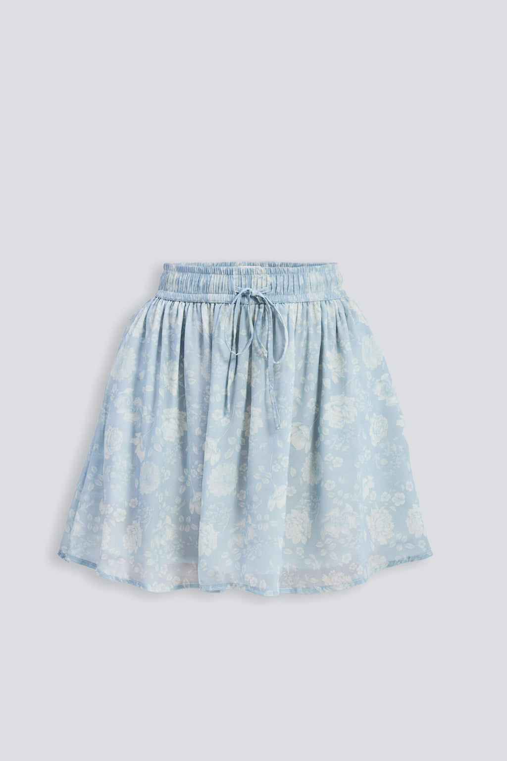 Drawstring Short Skirt in Blue Florals