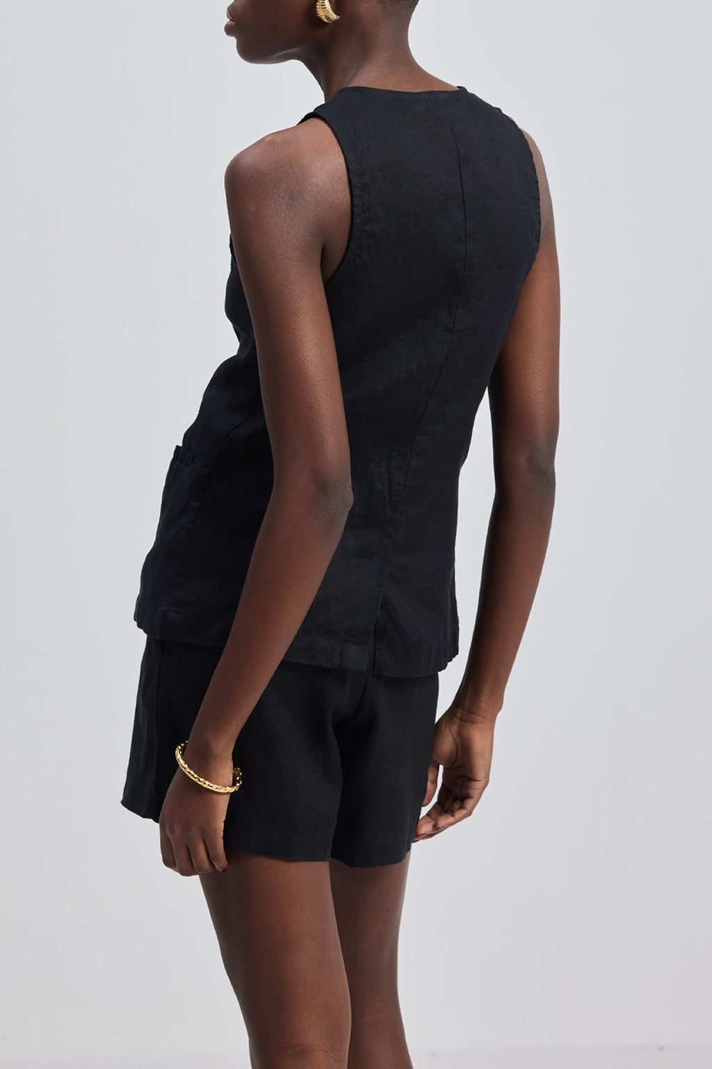 Hemp Vest Jacket Set in Black