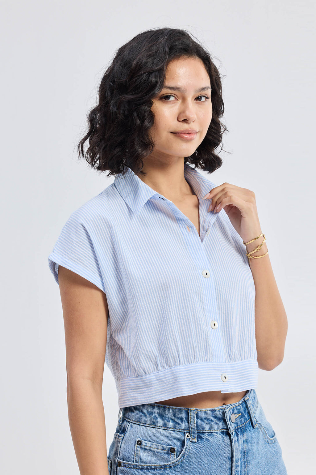 Oversized Crop Shirt in Classic Stripes