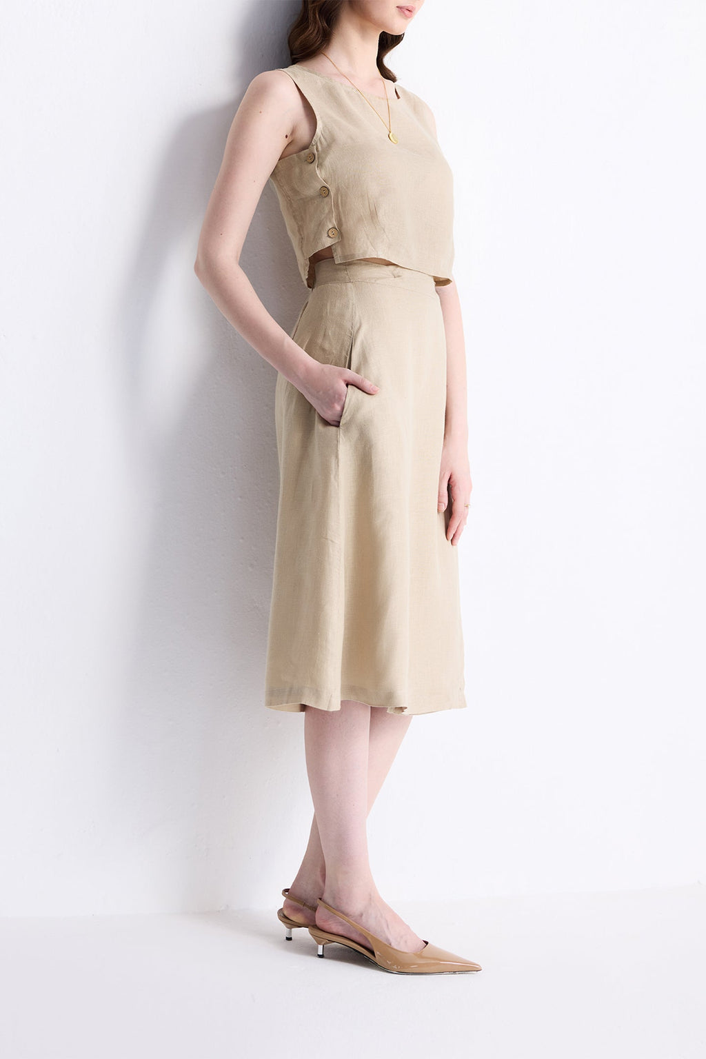 Overlap Midi Skirt in Neutral Beige