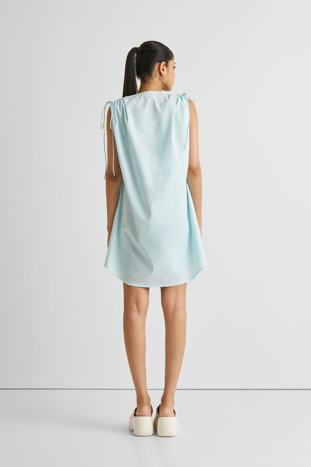 Shirt dress with Shoulder Tie Details in Summer Blue