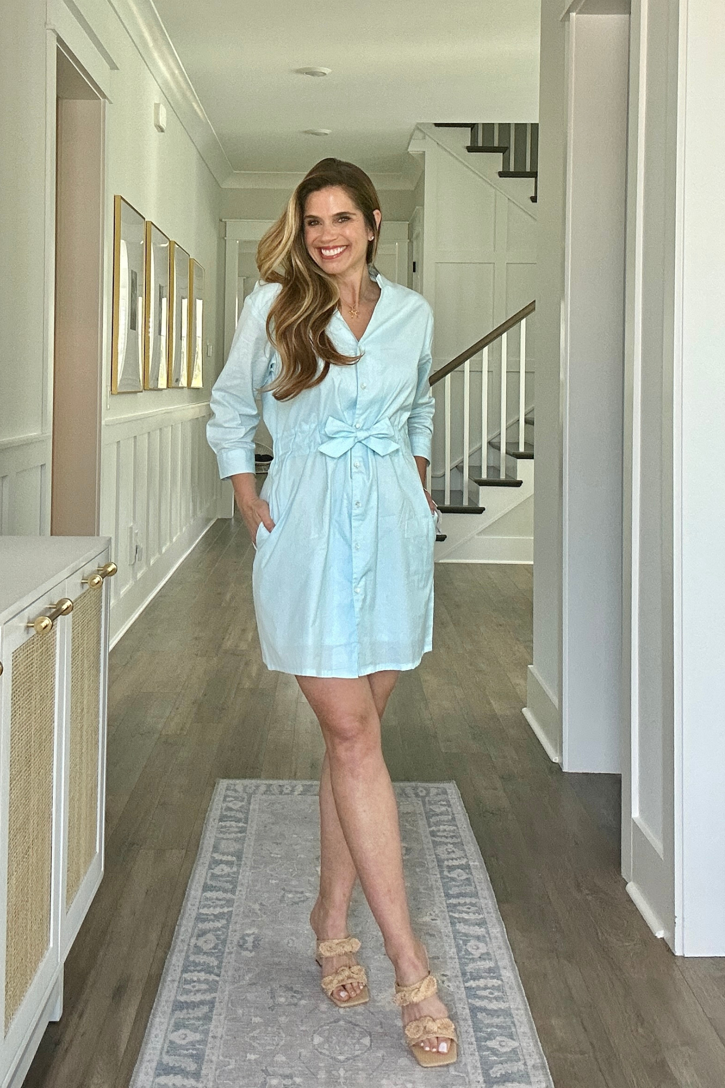 Short Tie Waist Dress in Summer Blue